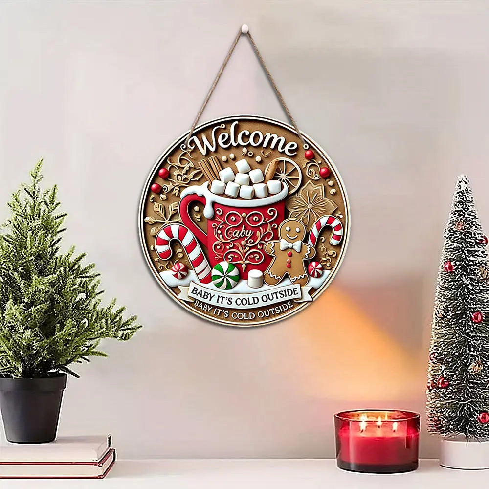 in stock American Country Christmas Holiday Round Door Plate Hanging Wooden Welcome Sign Decorative Pendant Wooden Tag Mayra and Company