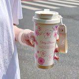316 stainless steel lily of the valley coffee cup girls high color value double drinking straw cup car gift cup customization