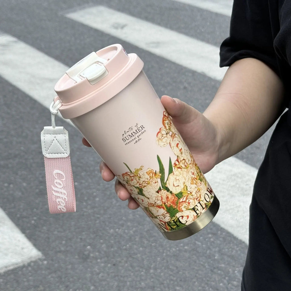 316 stainless steel lily of the valley coffee cup girls high color value double drinking straw cup car gift cup customization Mayra and Company