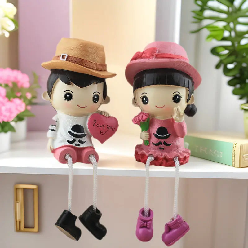 Cute Cartoon Resin Couple Hanging Feet Doll Desktop Ornaments Gift Mayra and Company