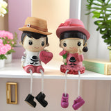 Cute Cartoon Resin Couple Hanging Feet Doll Desktop Ornaments Gift