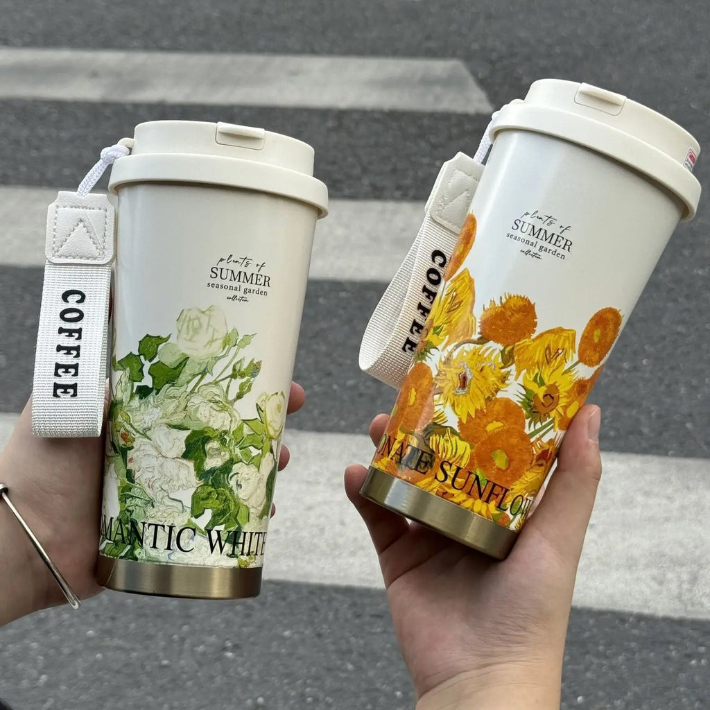 316 stainless steel lily of the valley coffee cup girls high color value double drinking straw cup car gift cup customization Mayra and Company