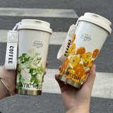 316 stainless steel lily of the valley coffee cup girls high color value double drinking straw cup car gift cup customization