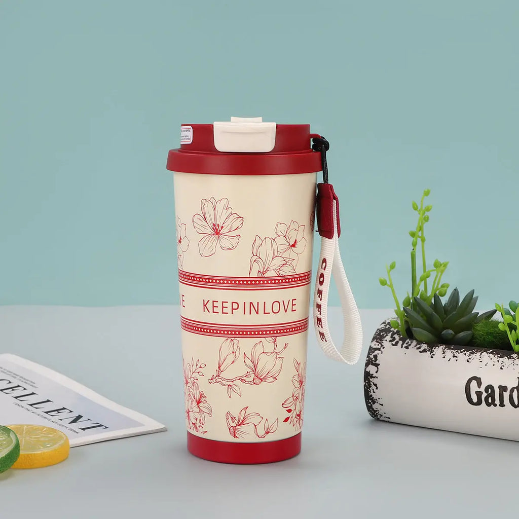 316 stainless steel lily of the valley coffee cup girls high color value double drinking straw cup car gift cup customization Mayra and Company