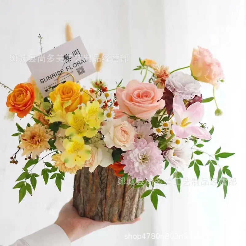 Bark Bucket Floral Flower Arrangement Basket Bark Basket Christmas Tree Flower Bucket Holding Bucket Fleshy Plant Flower Arrangement Basket Teachers' Day Gift Mayra and Company