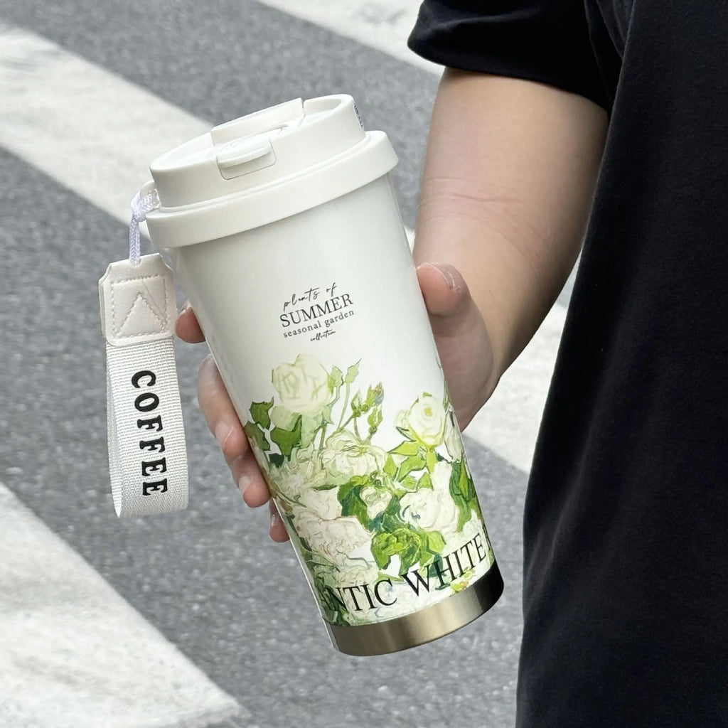 316 stainless steel lily of the valley coffee cup girls high color value double drinking straw cup car gift cup customization Mayra and Company