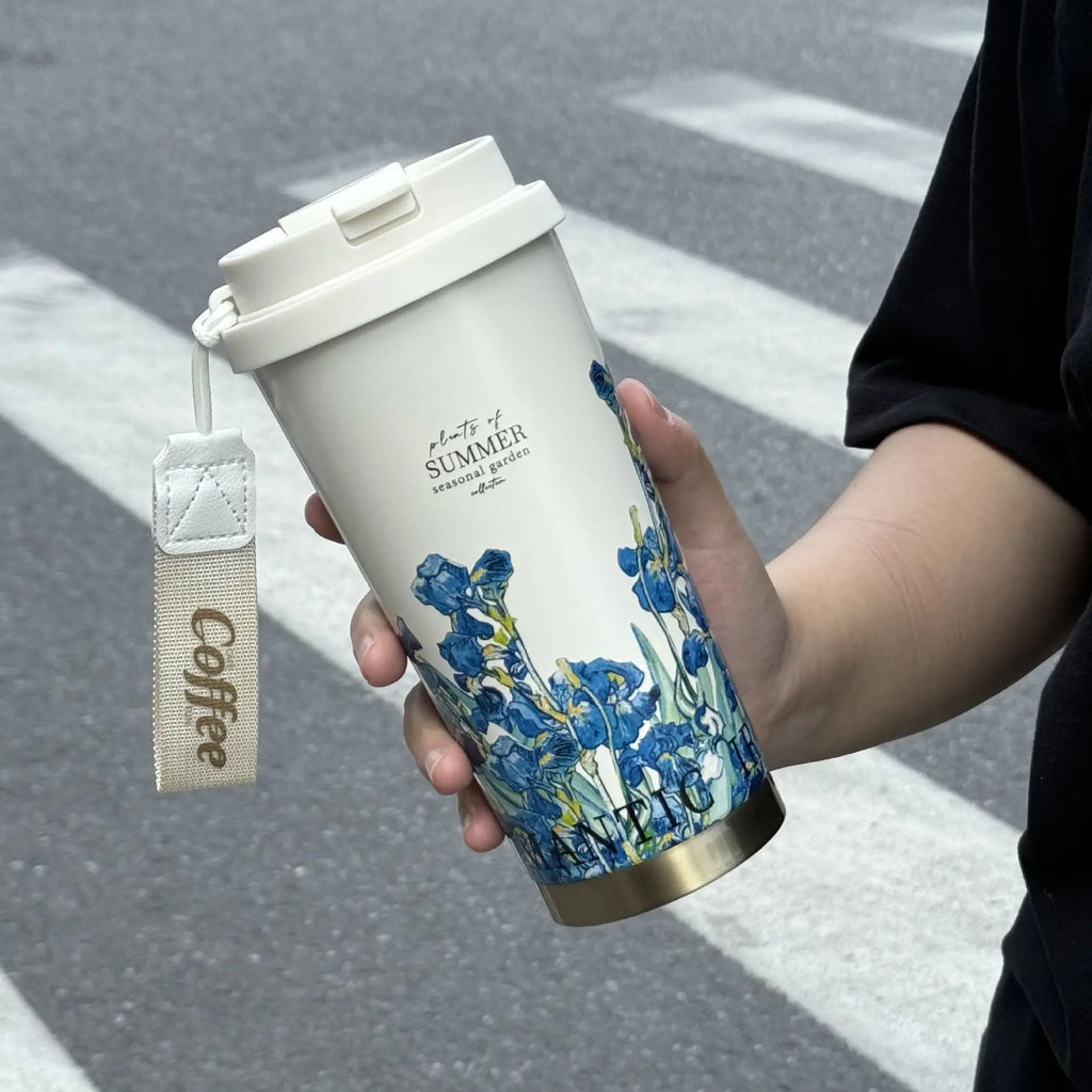 316 stainless steel lily of the valley coffee cup girls high color value double drinking straw cup car gift cup customization Mayra and Company