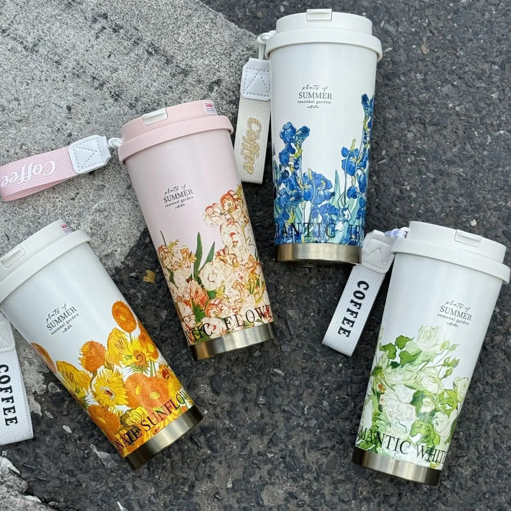 316 stainless steel lily of the valley coffee cup girls high color value double drinking straw cup car gift cup customization Mayra and Company
