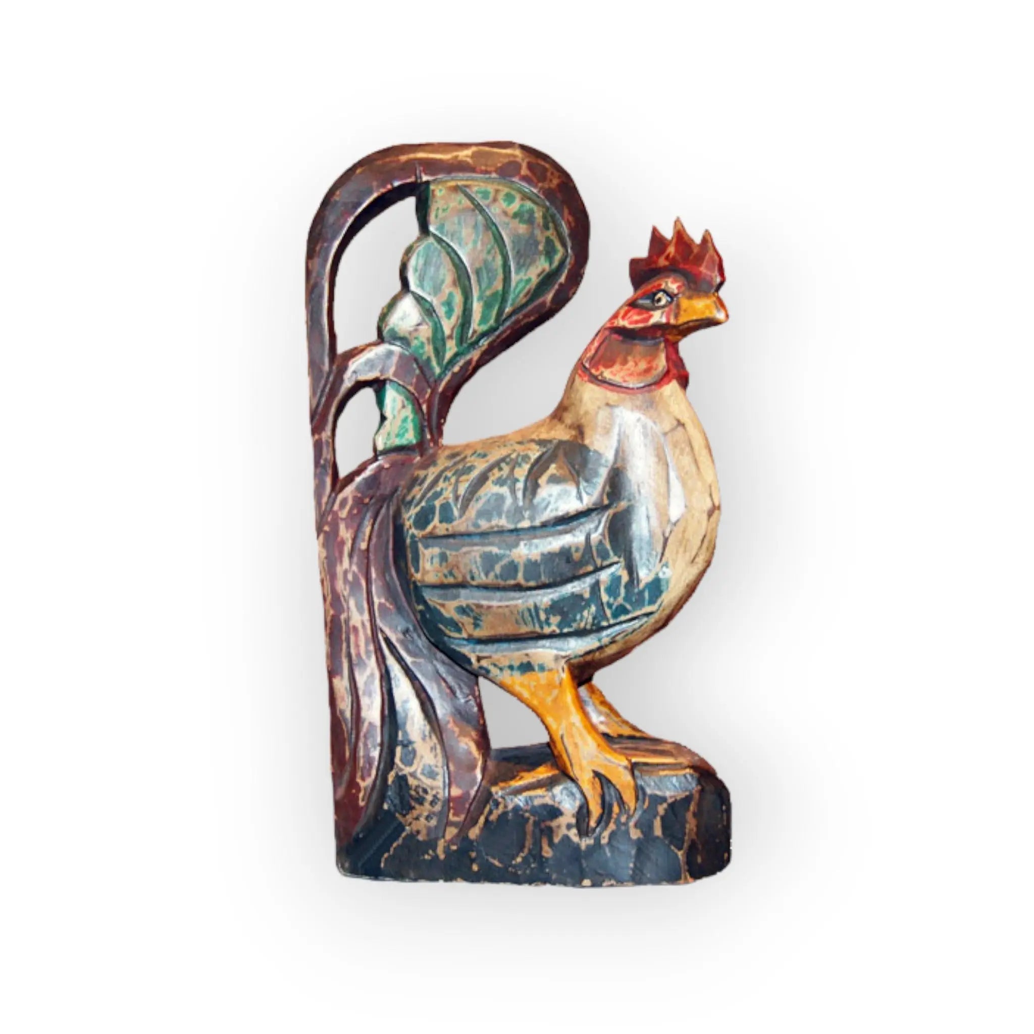Carved Long Tailed Rooster 15 1/2" Tall Uniquely Thai Lao TV