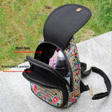 Women's Mini Embroidery Backpack, Backpack With Detachable Strap, Ethnic Style Versatile Multifunction Chest Bag