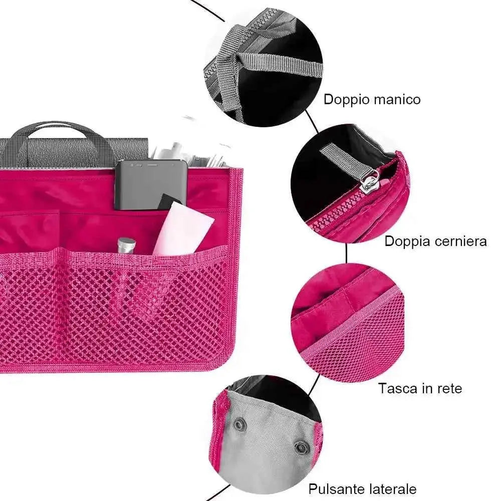 Women Cosmetic Organizer Bag Nylon Travel Insert Organizer Handbag Foldable Large Capacity Insert Bag Liner Makeup Tote