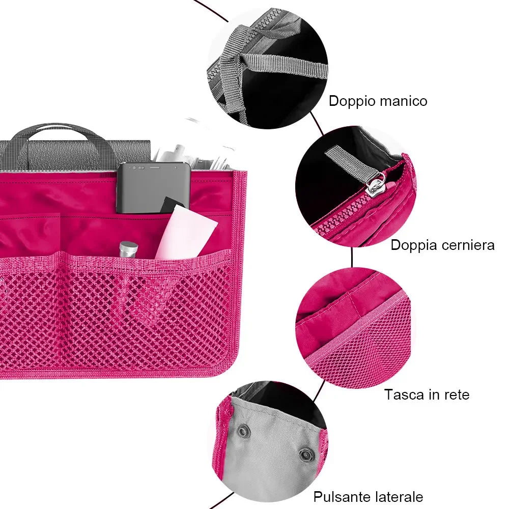 Women Cosmetic Organizer Bag Nylon Travel Insert Organizer Handbag Foldable Large Capacity Insert Bag Liner Makeup Tote Mayra and Company