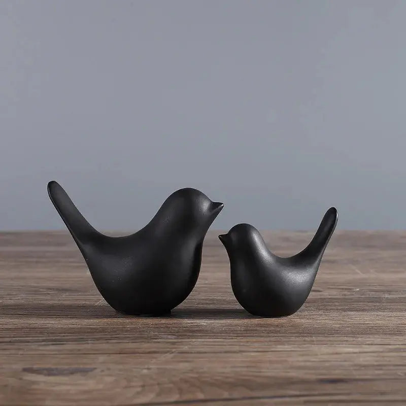 DecorBites™ Bird Figurine Set Nordic Ceramic Black White Table Sculptural Ornament Decorbites