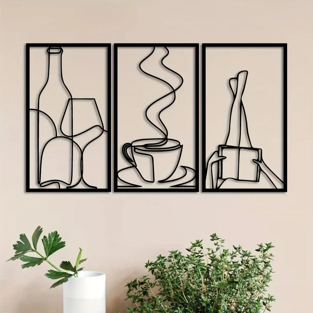 3-Piece Bookish Metal Wall Art, Minimalist Line Art for Reading & Coffee Lovers，Coffee Lover Minimalist Wall Art Mayra and Company