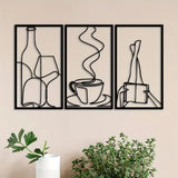 3-Piece Bookish Metal Wall Art, Minimalist Line Art for Reading & Coffee Lovers，Coffee Lover Minimalist Wall Art