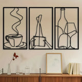 3-Piece Bookish Metal Wall Art, Minimalist Line Art for Reading & Coffee Lovers，Coffee Lover Minimalist Wall Art