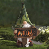 Outdoor Garden Dwarf Statue-resin Gnome Statue Lighting Wizard Solar Led Light Welcome Sign Gnome Yard Lawn Large Figurine ( 14 inches High)