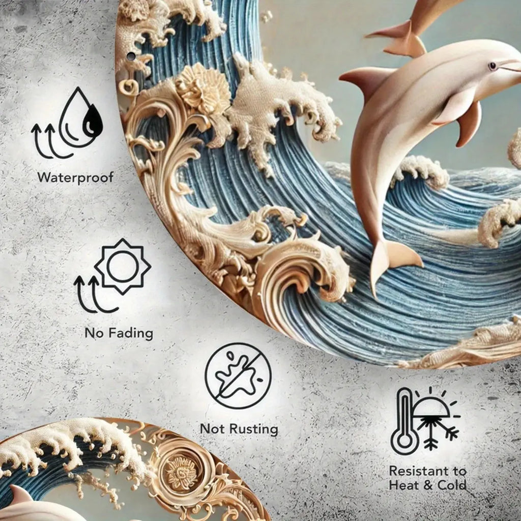 2D Wooden Disc Dolphin Underwater Theme Sign 8 Inch Design Decorative Art Durable Wall Plaque Bedroom Office Cafe Bar Mayra and Company