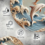 2D Wooden Disc Dolphin Underwater Theme Sign 8 Inch Design Decorative Art Durable Wall Plaque Bedroom Office Cafe Bar