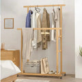 Bamboo Clothes Rail Rack Double Hanging Rails Clothes Rack on Wheels Free Standing Garment Rack with Storage Shelves Coat Rack Mayra and Company