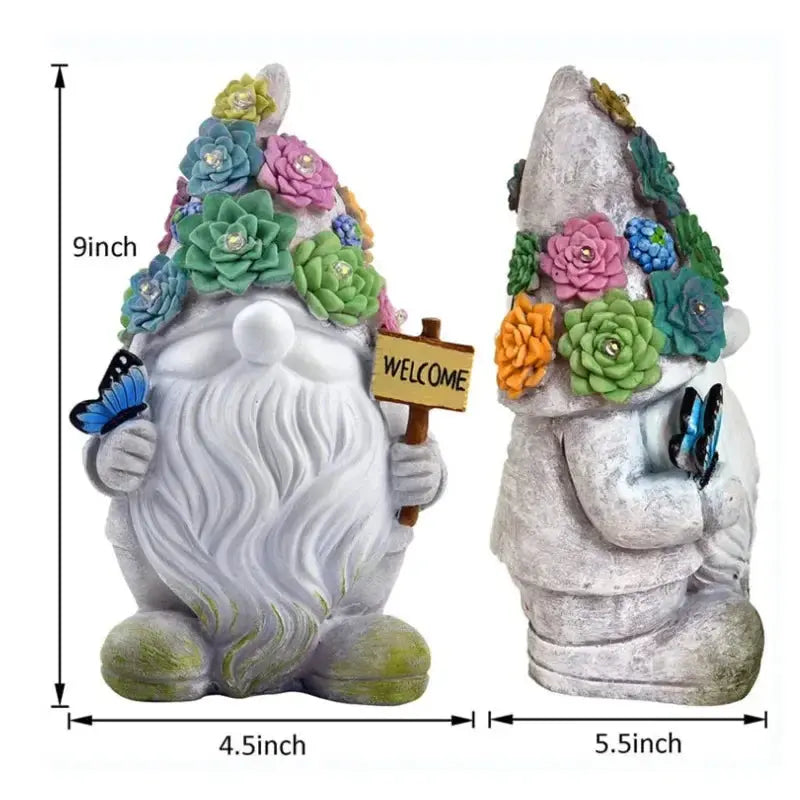 14 Inch Outdoor Garden Dwarf Statue-resin Gnome Statue Lighting Wizard Solar Led Light Welcome Sign Gnome Yard Lawn Large Figurine Mayra and Company