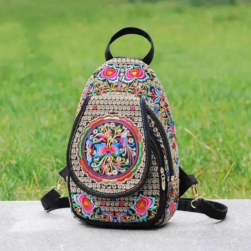 Women's Mini Embroidery Backpack, Backpack With Detachable Strap, Ethnic Style Versatile Multifunction Chest Bag Mayra and Company