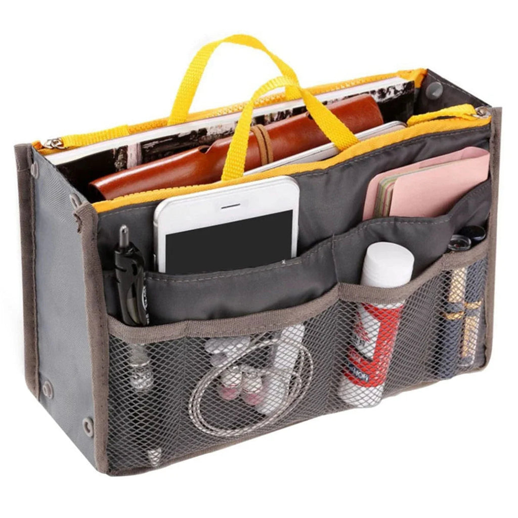 Women Cosmetic Organizer Bag Nylon Travel Insert Organizer Handbag Foldable Large Capacity Insert Bag Liner Makeup Tote Mayra and Company