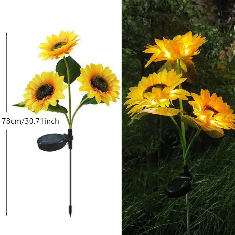 3 Heads 1 Head Solar Simulation Sunflower LED Lights Garden Yard Lawn Night Lights Landscape Lamp Decor Christmas Flower Light Mayra and Company