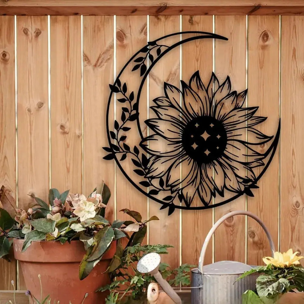 Sunflower Moon Metal Wall Art, Farmhouse Decor for Living Room Bedroom Outdoor Mayra and Company