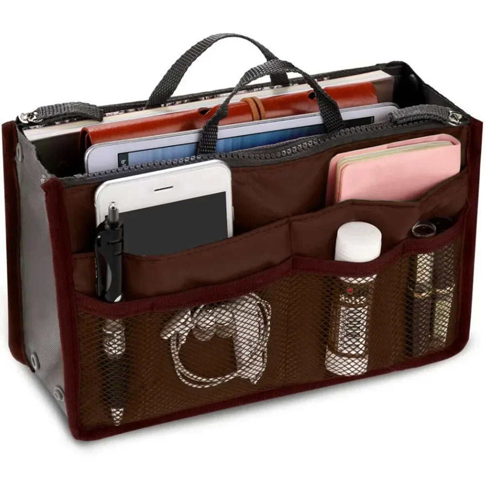 Women Cosmetic Organizer Bag Nylon Travel Insert Organizer Handbag Foldable Large Capacity Insert Bag Liner Makeup Tote Mayra and Company
