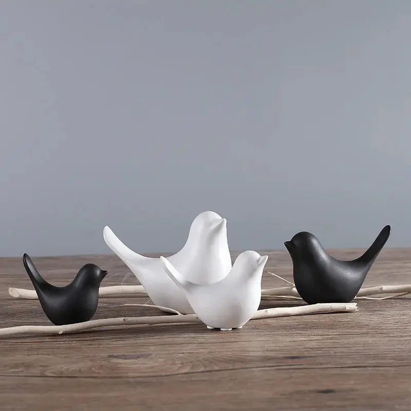 DecorBites™ Bird Figurine Set Nordic Ceramic Black White Table Sculptural Ornament Decorbites
