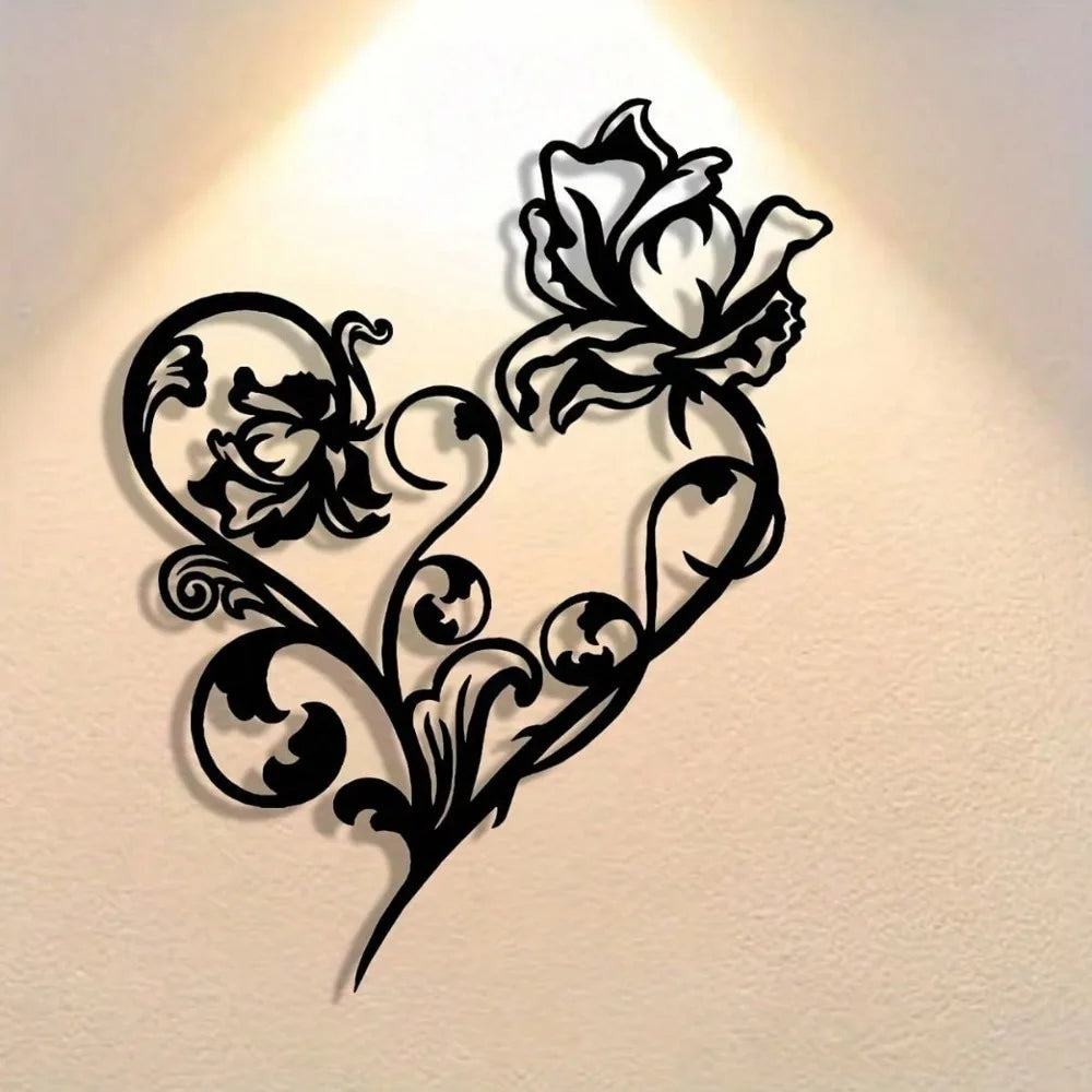 Elegant Black Metal Wall Sign - Abstract Heart Craft for Nature Lovers & Decor Enthusiasts Mayra and Company