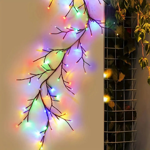 1PC 96LEDs Solar Willow Vine Lights,DIY Outdoor Waterproof String Lights,Wall Lamps For Garden,Porch,Shop,Terrace,Pathway Decor