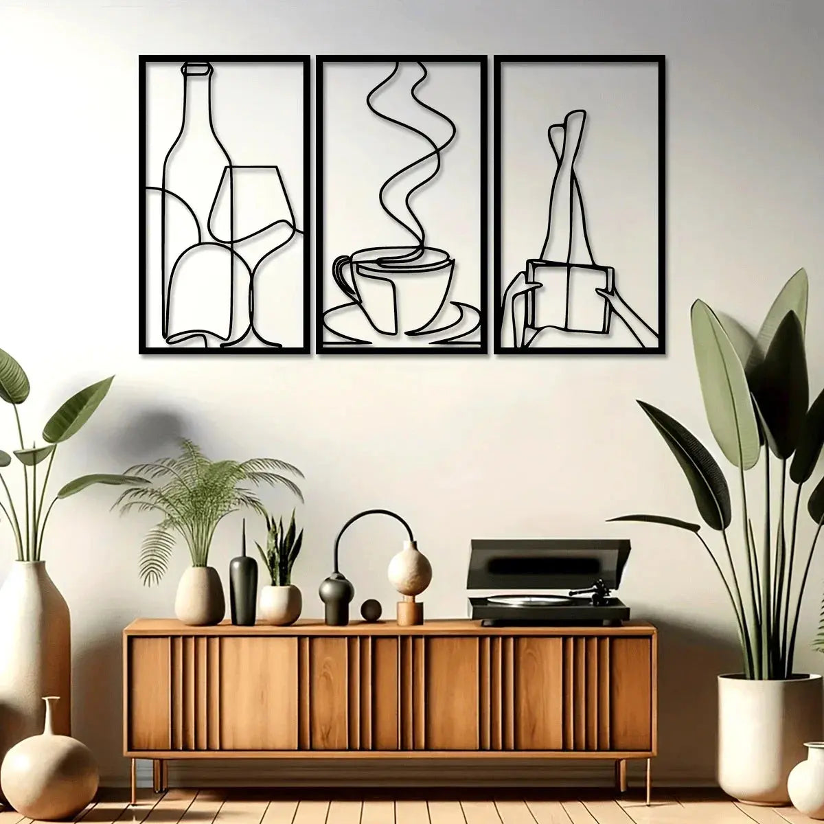 3-Piece Bookish Metal Wall Art, Minimalist Line Art for Reading & Coffee Lovers，Coffee Lover Minimalist Wall Art Mayra and Company