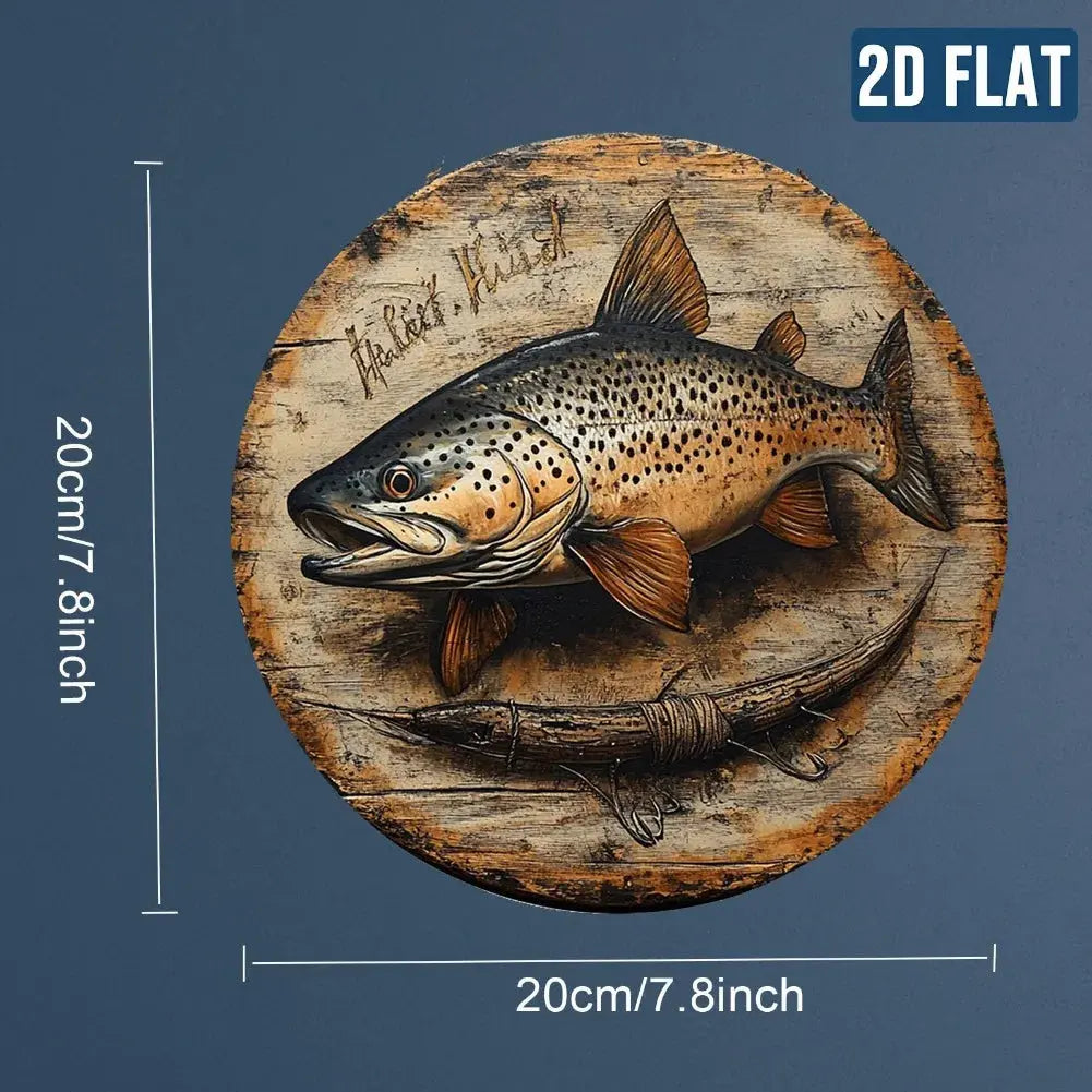 2D Flat, Vintage Fishing Metal Wall Decor - Brown Trout Fish Art - Waterproof & Dustproof Aluminum Sign - Easy to Hang Mayra and Company