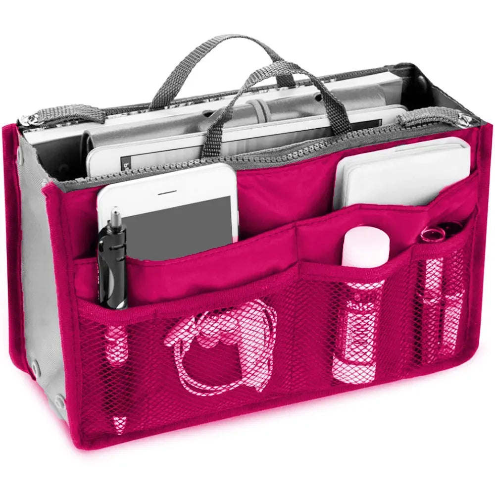 Women Cosmetic Organizer Bag Nylon Travel Insert Organizer Handbag Foldable Large Capacity Insert Bag Liner Makeup Tote Mayra and Company
