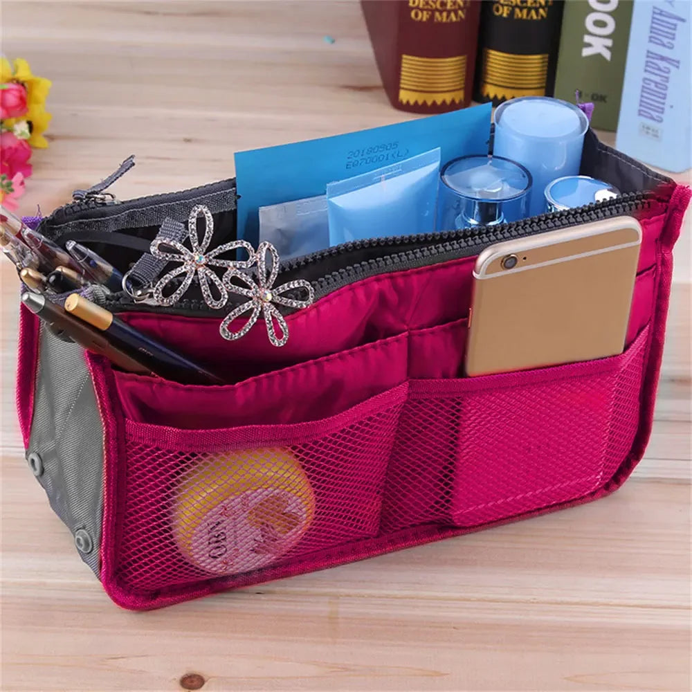 Women Cosmetic Organizer Bag Nylon Travel Insert Organizer Handbag Foldable Large Capacity Insert Bag Liner Makeup Tote Mayra and Company
