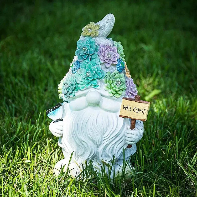 14 Inch Outdoor Garden Dwarf Statue-resin Gnome Statue Lighting Wizard Solar Led Light Welcome Sign Gnome Yard Lawn Large Figurine Mayra and Company