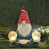 Outdoor Garden Dwarf Statue-resin Gnome Statue Lighting Wizard Solar Led Light Welcome Sign Gnome Yard Lawn Large Figurine ( 14 inches High)