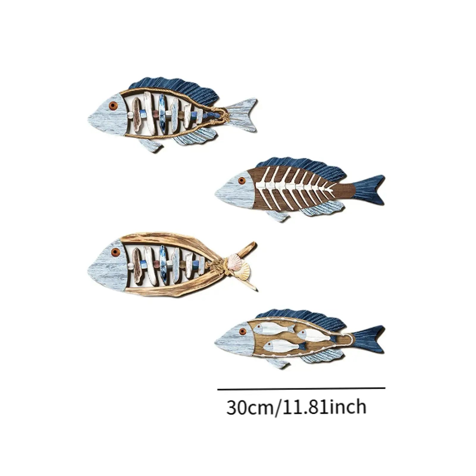 4 Pieces Fish Nautical Wall Decor Ornaments for Bathroom Indoor Lake House Wooden Fish Wall Decor Bathroom Bedroom Gifts 11” Mayra and Company