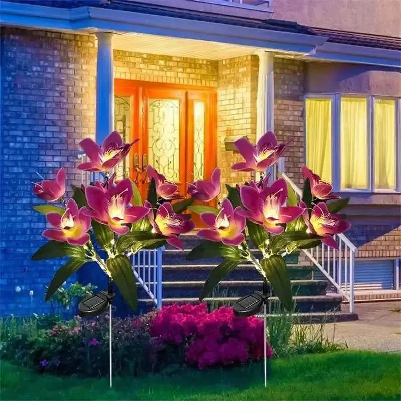 Garden Solar Lamp LED Artificial Orchid Flower Outdoor Decoration