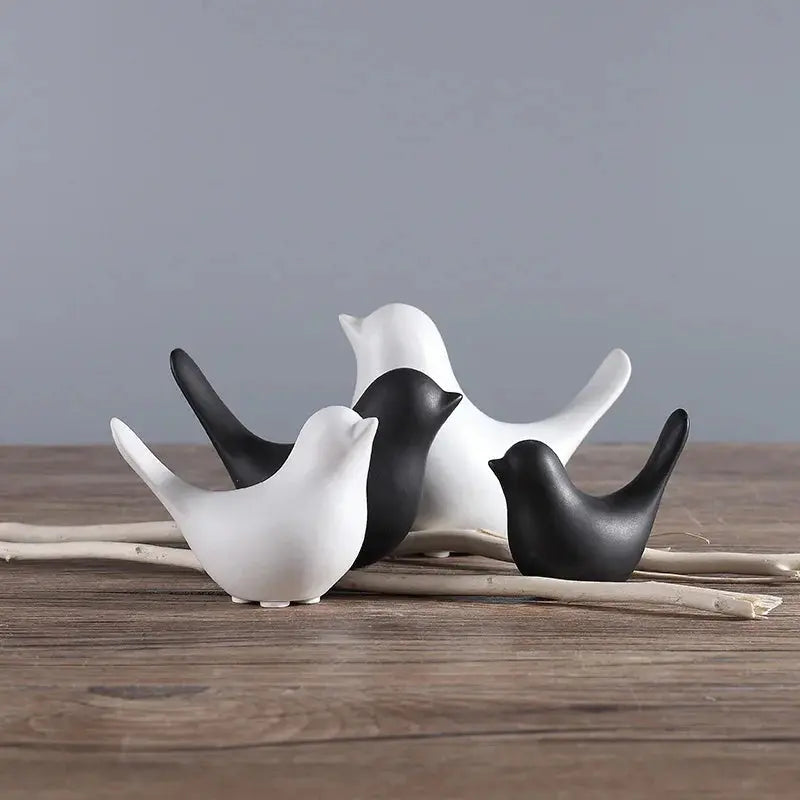 DecorBites™ Bird Figurine Set Nordic Ceramic Black White Table Sculptural Ornament Decorbites