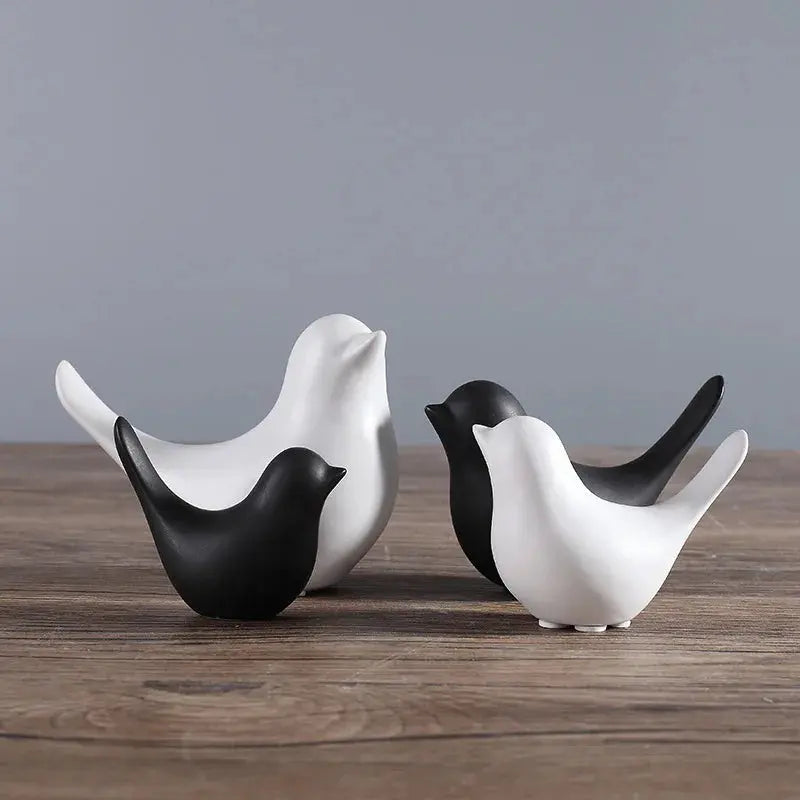 DecorBites™ Bird Figurine Set Nordic Ceramic Black White Table Sculptural Ornament Decorbites