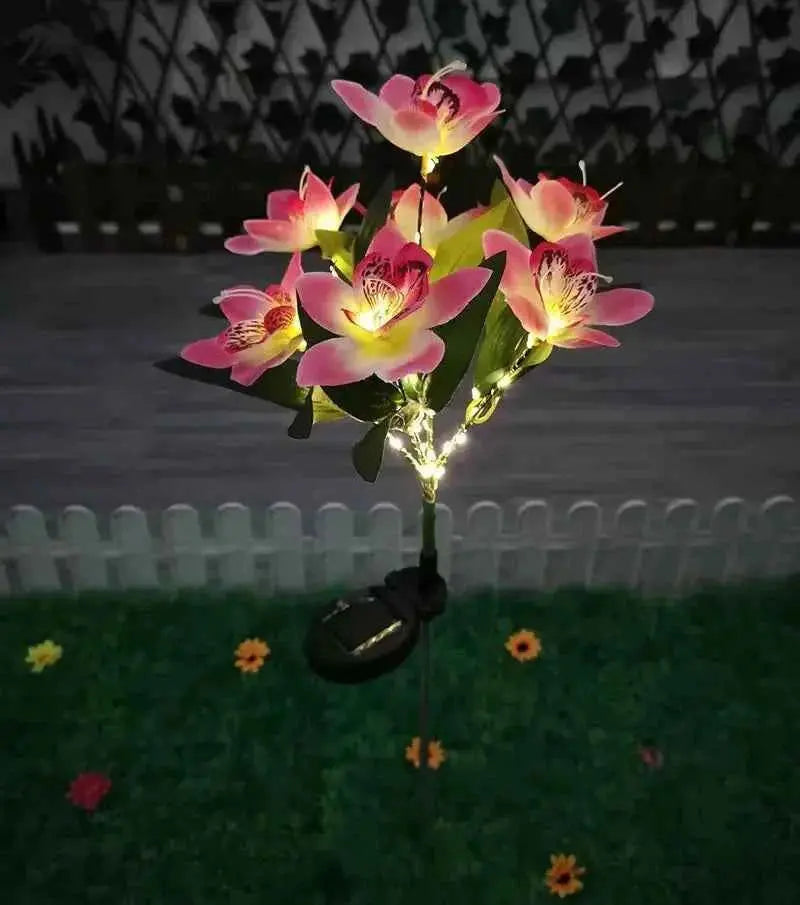 Garden Solar Lamp LED Artificial Orchid Flower Outdoor Decoration