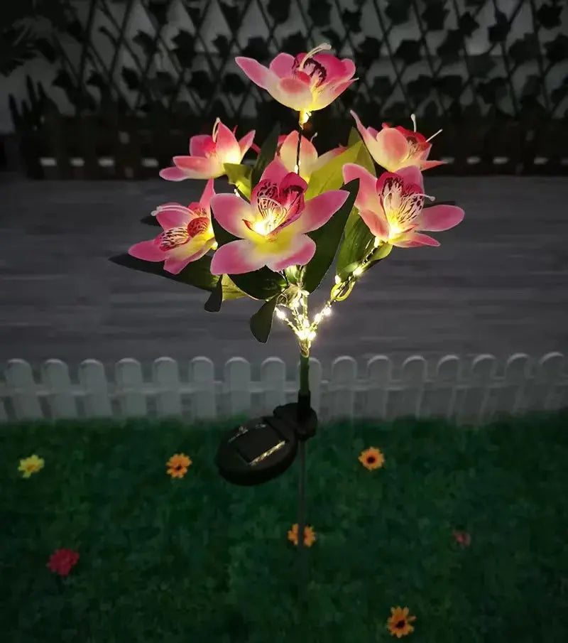 Garden Solar Lamp LED Artificial Orchid Flower Outdoor Decoration Mayra and Company