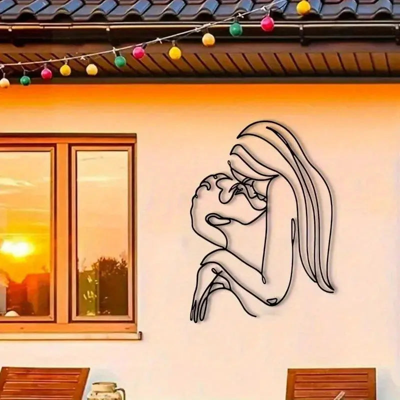 Couple Kissing (Long Hair Lady) Metal Wall Art (Wall Sculpture) | Waterproof Rustproof | Halloween & Christmas Gift Mayra and Company