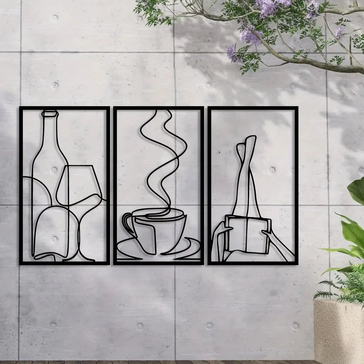 3-Piece Bookish Metal Wall Art, Minimalist Line Art for Reading & Coffee Lovers，Coffee Lover Minimalist Wall Art Mayra and Company