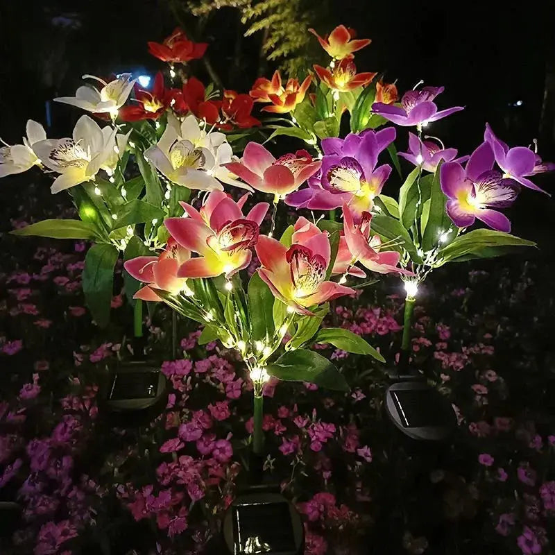 Garden Solar Lamp LED Artificial Orchid Flower Outdoor Decoration Mayra and Company