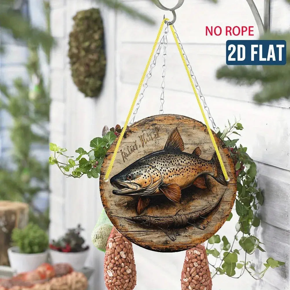 2D Flat, Vintage Fishing Metal Wall Decor - Brown Trout Fish Art - Waterproof & Dustproof Aluminum Sign - Easy to Hang Mayra and Company