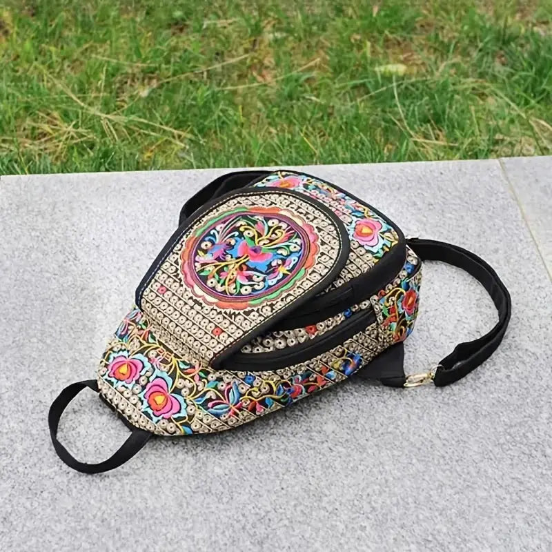 Women's Mini Embroidery Backpack, Backpack With Detachable Strap, Ethnic Style Versatile Multifunction Chest Bag Mayra and Company